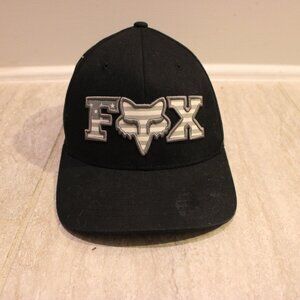 Fox Racing Hat Baseball Cap Flexfit Hat Black Logo Size M/L